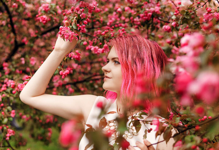 Young girl with pink hair in apple orchard 2025 02 22 02 45 31 utc 1 1