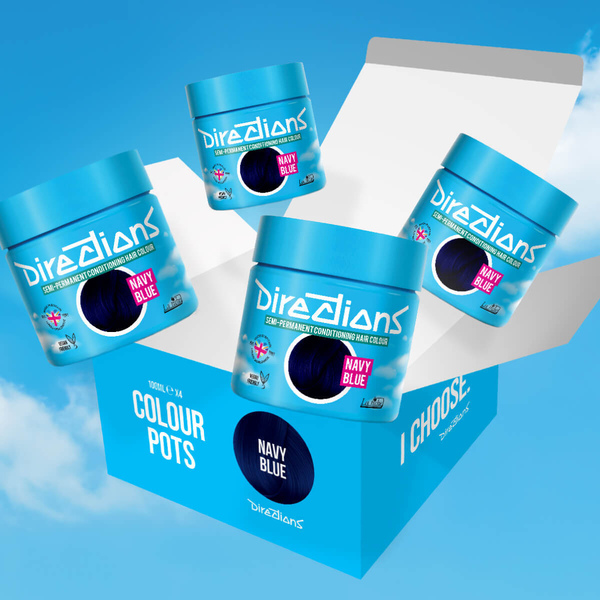 Exploded 4-pack of Vivids Navy Blue Hair Dye from Directions Hair