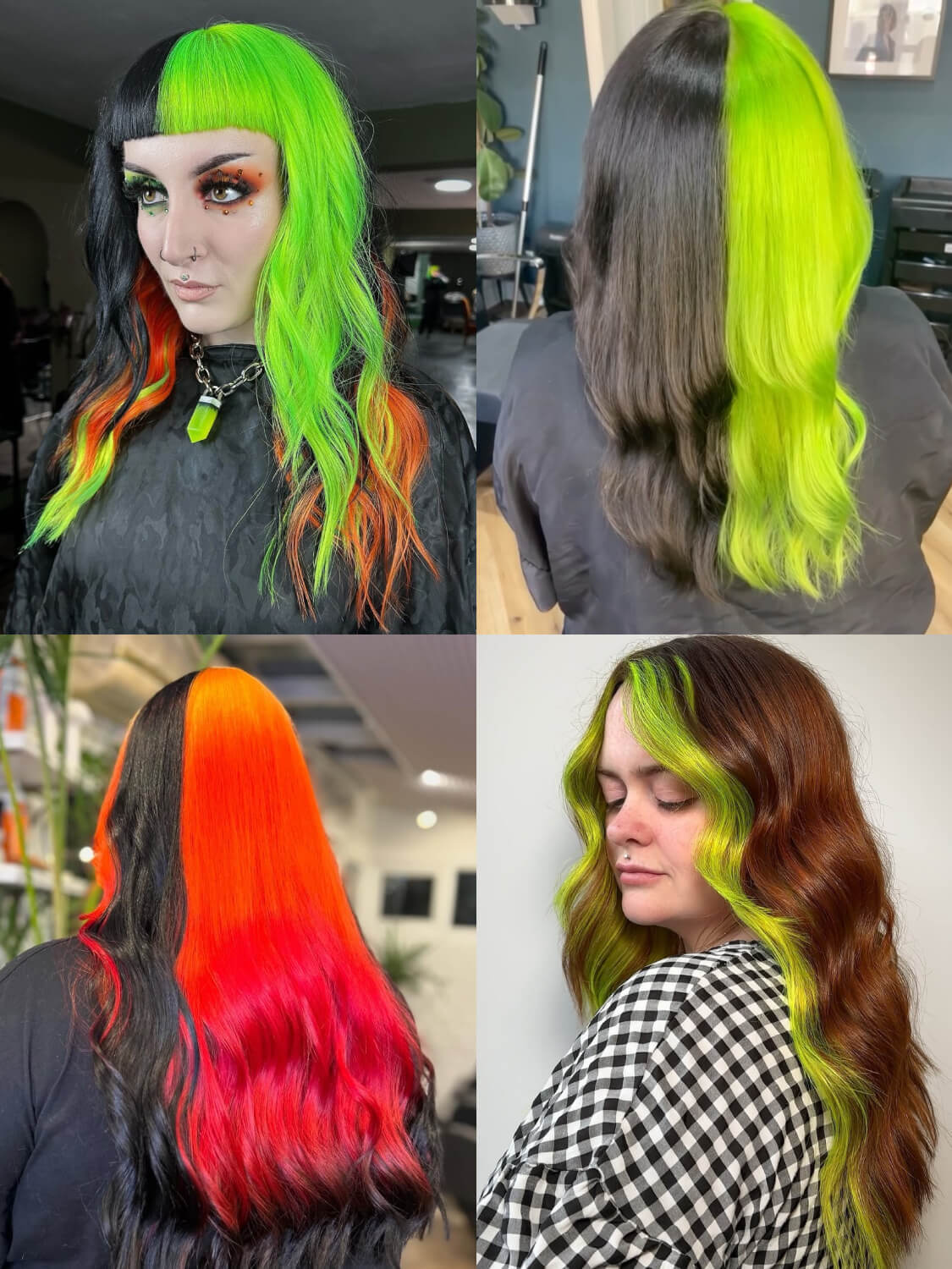 Collage showing examples of pairing Directions fluorescent hair dyes with black or neutral hair colours