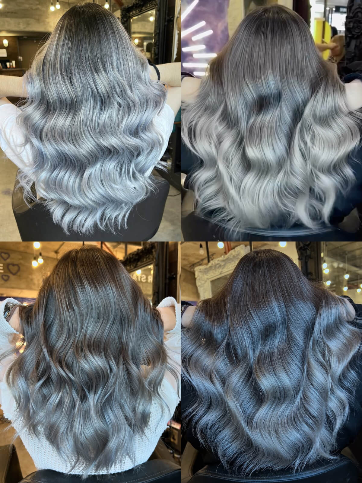 A collage of different shades of grey hair colour created using Directions grey hair dyes