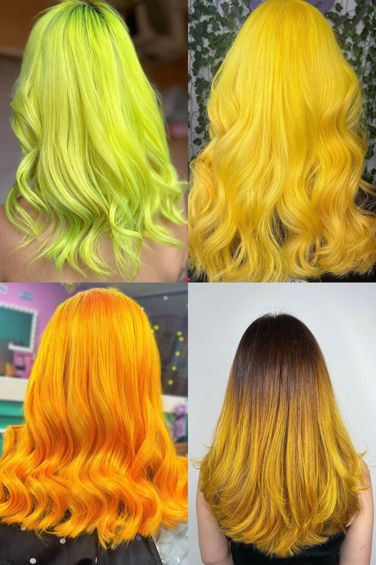 A collage of different shades of yellow hair colour created using Directions yellow hair dyes
