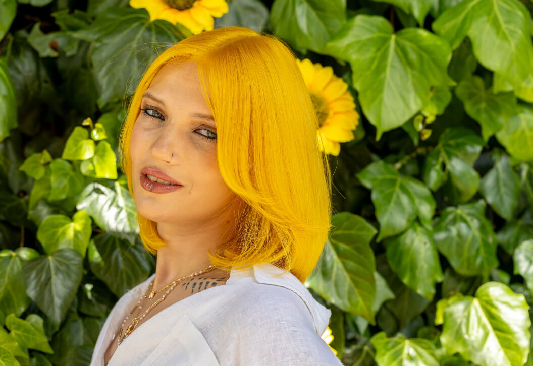 A shot of yellow hair created using Directions Sunflower yellow hair dye